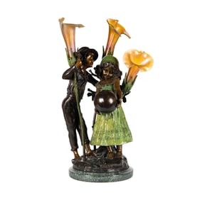 Larry Flynt: A Bronze and Art Glass Figural Table Lamp