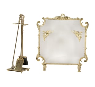 Larry Flynt: A Rococo-Style Gilt Metal Fire Screen and Tools