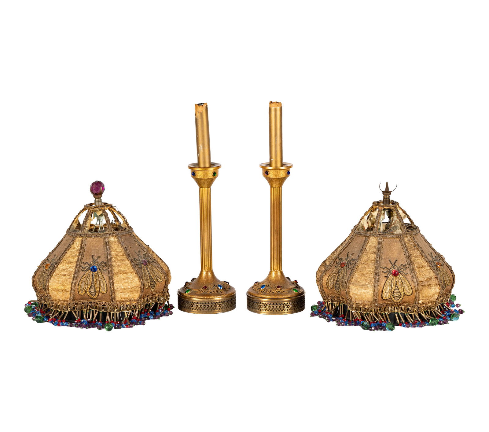 Larry Flynt: A Pair of Gilt Metal Boudoir Lamps: To top of candlestick: 13 1/2 in. (34.3 cm.) high To top of shade: 20 in. (50.8 cm.) high