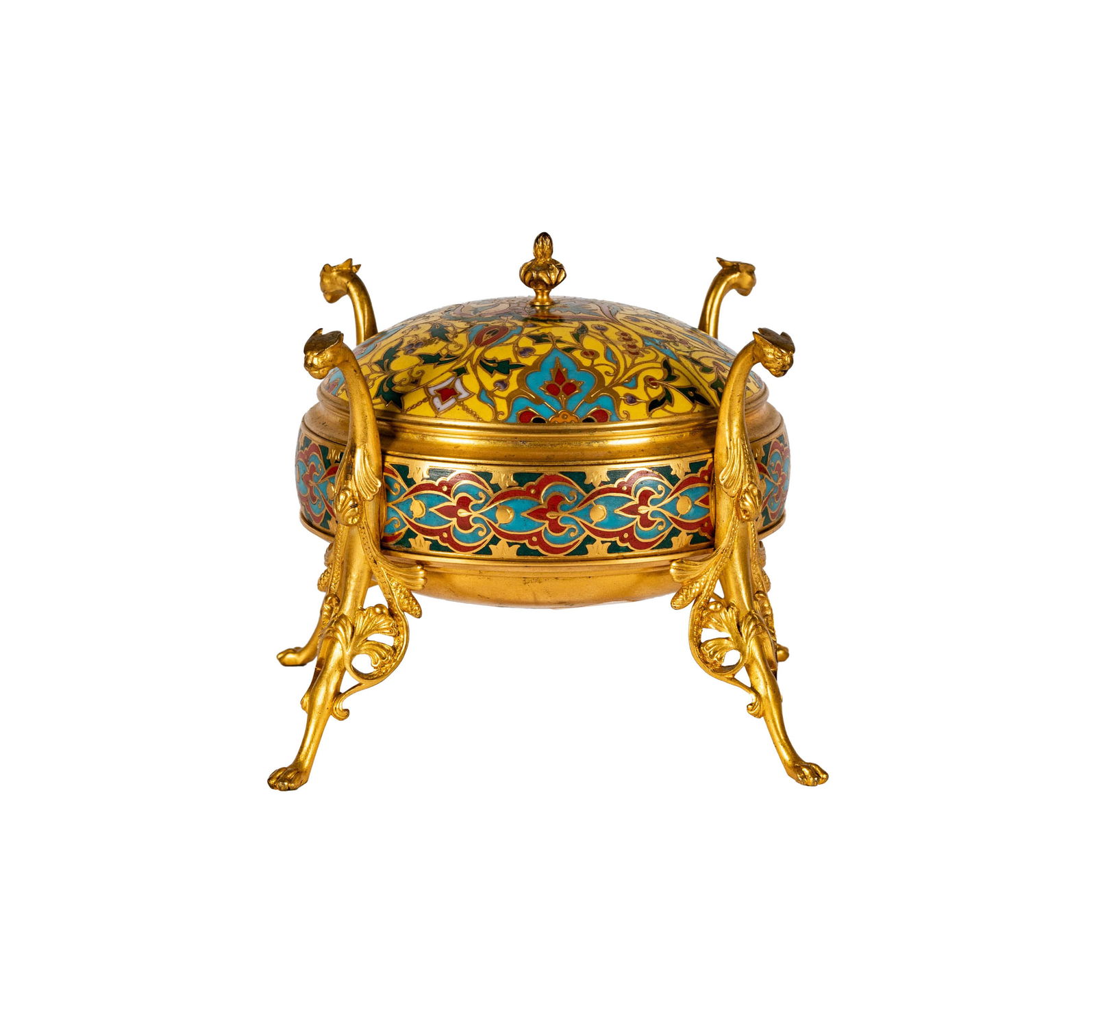 Larry Flynt: Ferdinand Barbedienne, 1810 - 1892, Gilt Bronze and Champleve Enamel Box: inscribed "F. Barbedienne" to underside 6 x 6 x 6 in. (15.2 x 15.2 x 15.2 cm.)