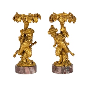 Larry Flynt: A True Pair of French Gilt Bronze and Marble Figural Tazzas