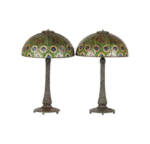 Larry Flynt: A Pair of Tiffany-style Bronze and Glass Table Lamps