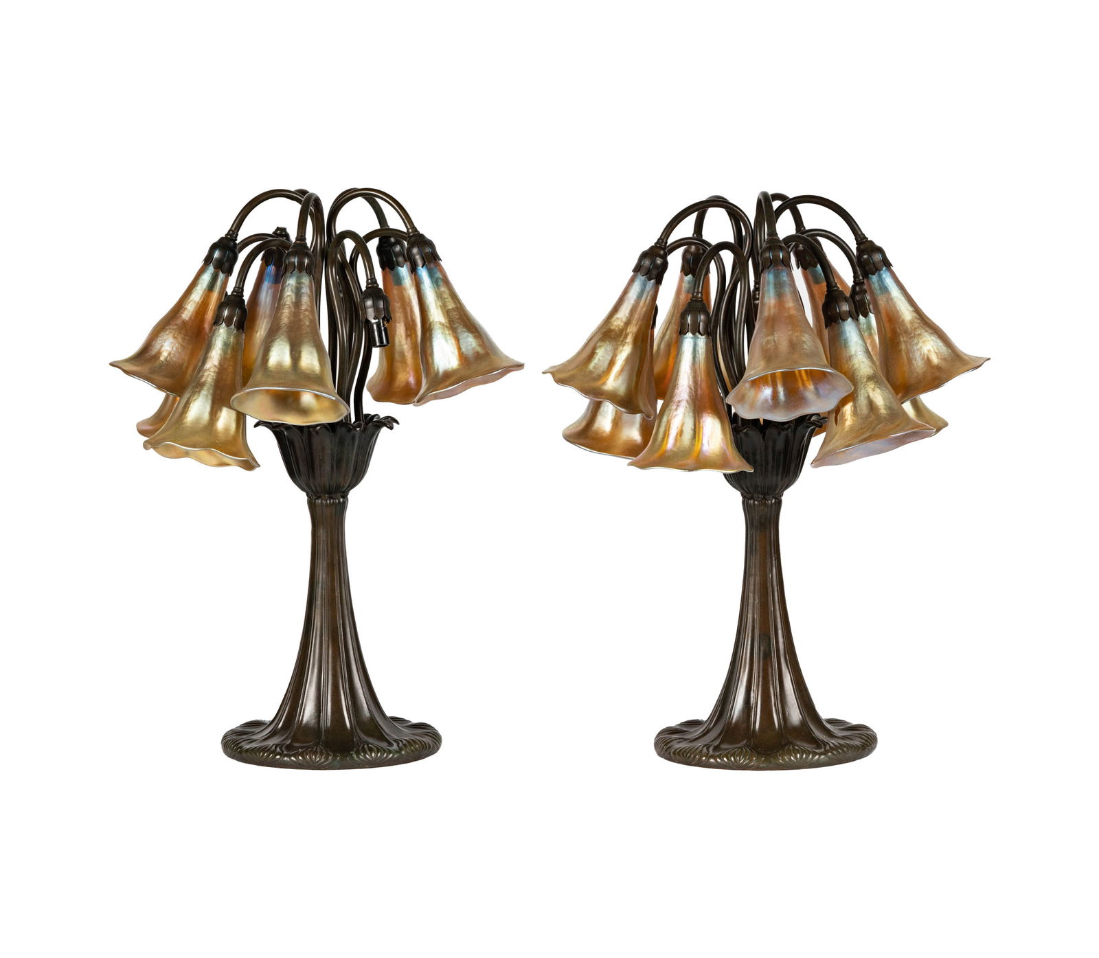 Larry Flynt: A Pair of Tiffany-Style Bronze and Glass Lily Table Lamps (1 of 17)