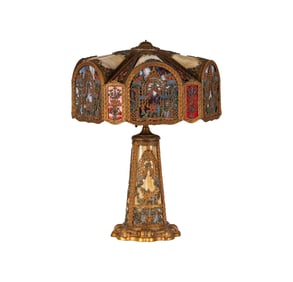 Larry Flynt: A NW Art Shade Company Gilt Metal and Slag Glass Table Lamp