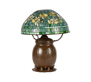 Larry Flynt: A Tiffany-Style Patinated Bronze and Glass Table Lamp
