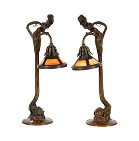 Larry Flynt: A Pair of Art Nouveau-Style Bronze Figural Table Lamps
