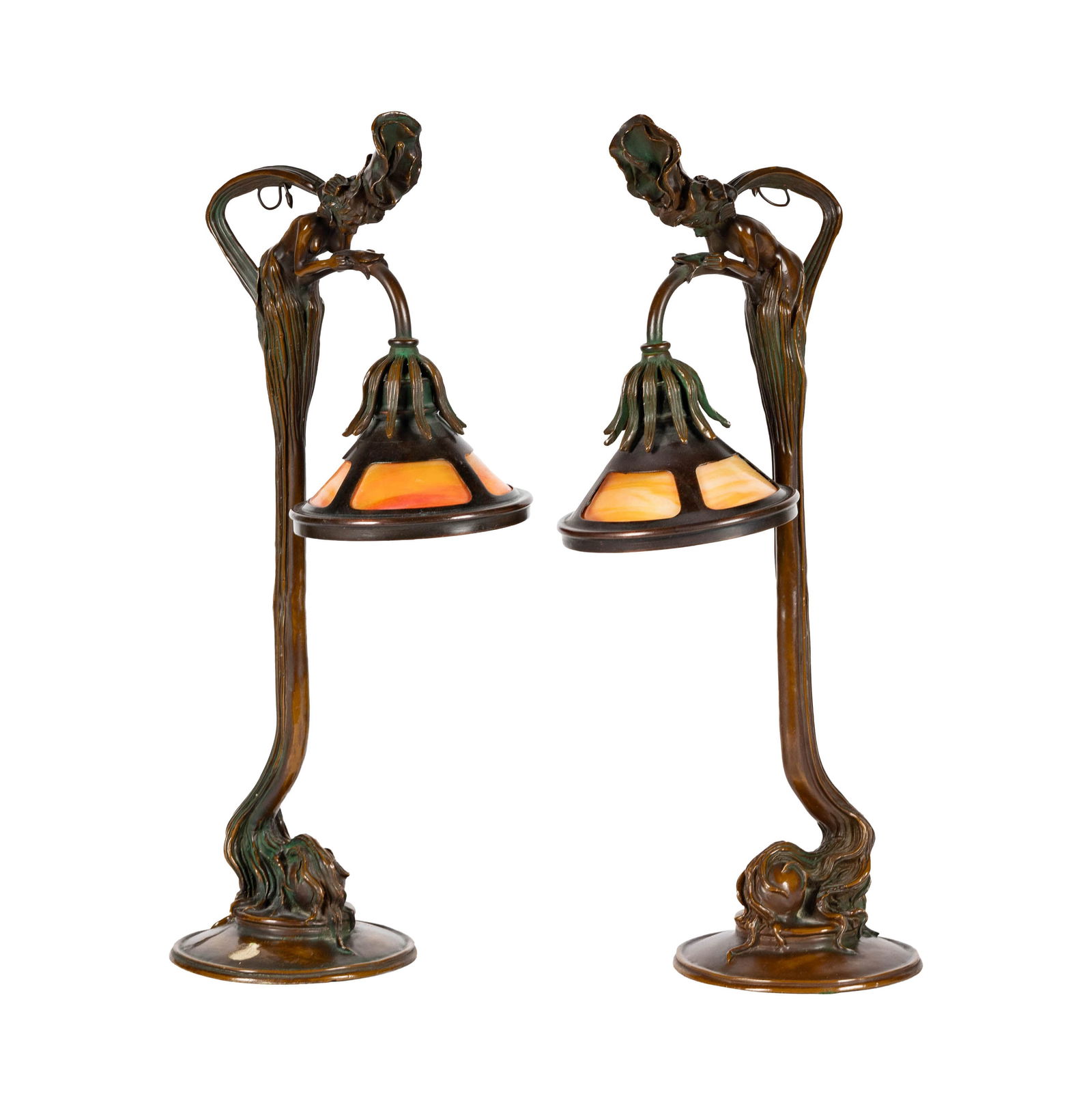 Larry Flynt: A Pair of Art Nouveau-Style Bronze Figural Table Lamps (1 of 12)