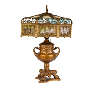 Larry Flynt: A Gilt Metal and Slag Glass Table Lamp