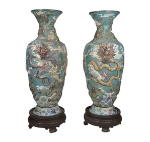 Larry Flynt: A Pair of Chinese Monumental Cloisonne Dragon Urns