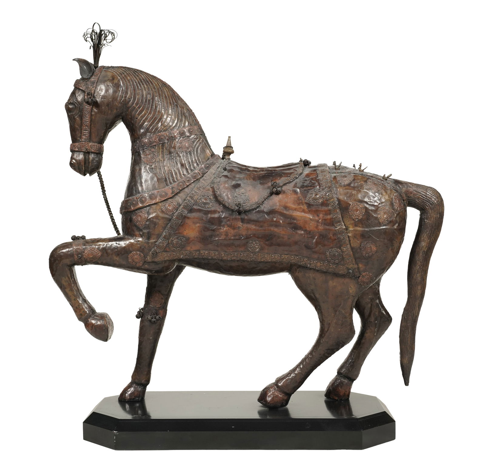 Larry Flynt: A Copper Decorated Statue of a Horse: on a wooden stand 44 x 42 x 12 in. (111.8 x 106.7 x 30.5 cm.)