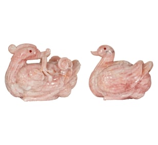 Larry Flynt: A Pair of Large Chinese Carved Rose Quartz Bird Figures