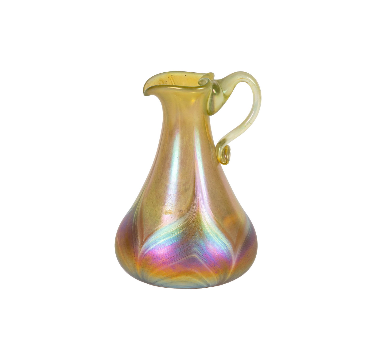 Larry Flynt: An Iridescent Art Glass Pitcher: signed to underside "Briam [illegible]" and numbered 7 3/4 in. (19.7 cm.) high