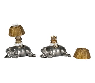 Larry Flynt: A Pair of Pewter Pig-Form Table Lamps