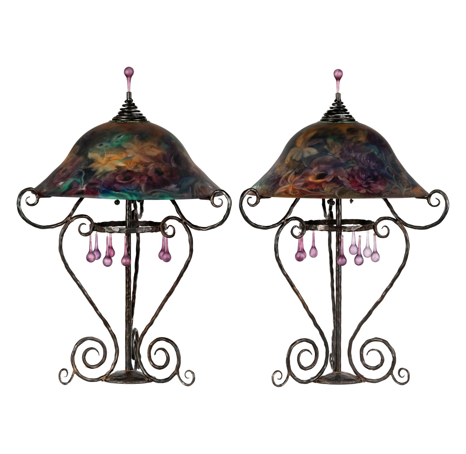 Larry Flynt: A Pair of Iron and Reverse-Painted Glass Table Lamps (1 of 18)