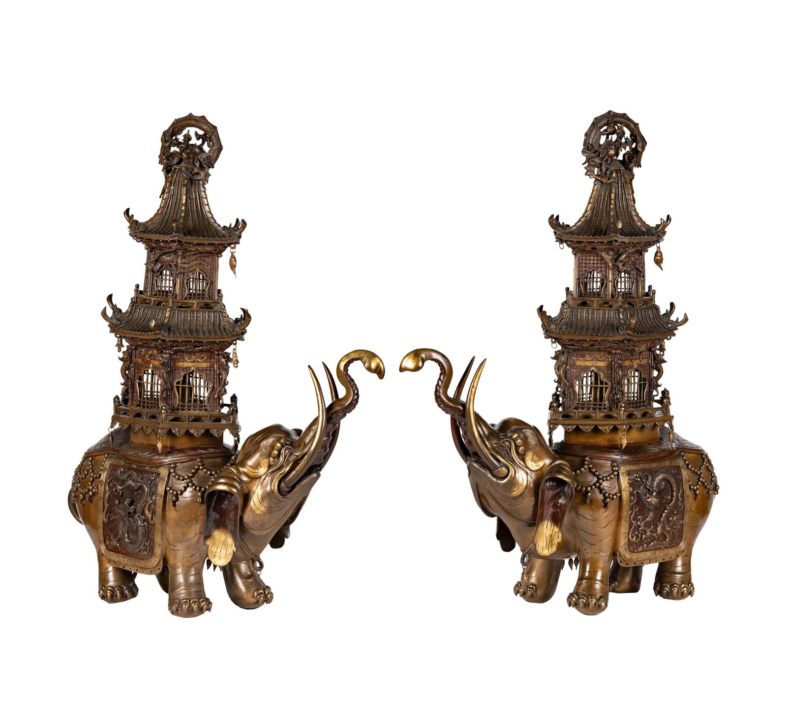 Larry Flynt: A Pair of Japanese Patinated Bronze Elephant Pagodas (1 of 20)