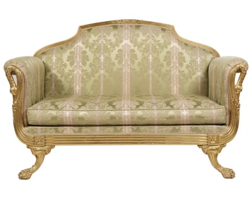 Larry Flynt: A Green Upholstered Giltwood Love Seat