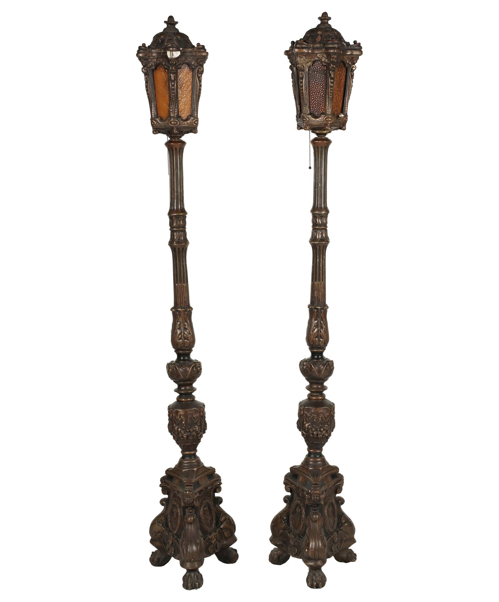 A Larry Flynt: A Pair of Baroque-Style Floor Lanterns: 72 1/2 x 11 1/2 x 10 1/2 in. (184.2 x 29.2 x 26.7 cm.)