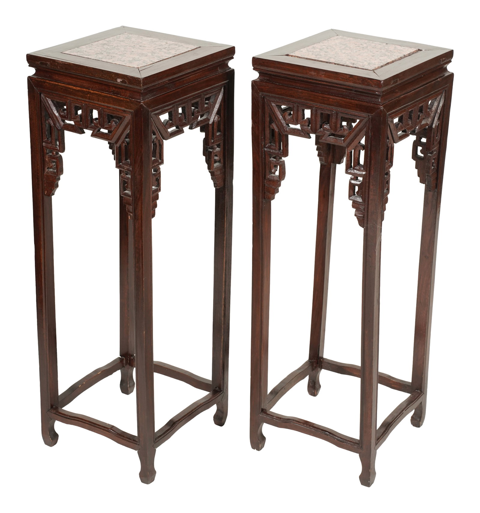 Larry Flynt: A Pair of Chinese Carved Wood and Stone Fern Stands: 36 x 11 1/2 x 12 in. (91.4 x 29.2 x 30.5 cm.)