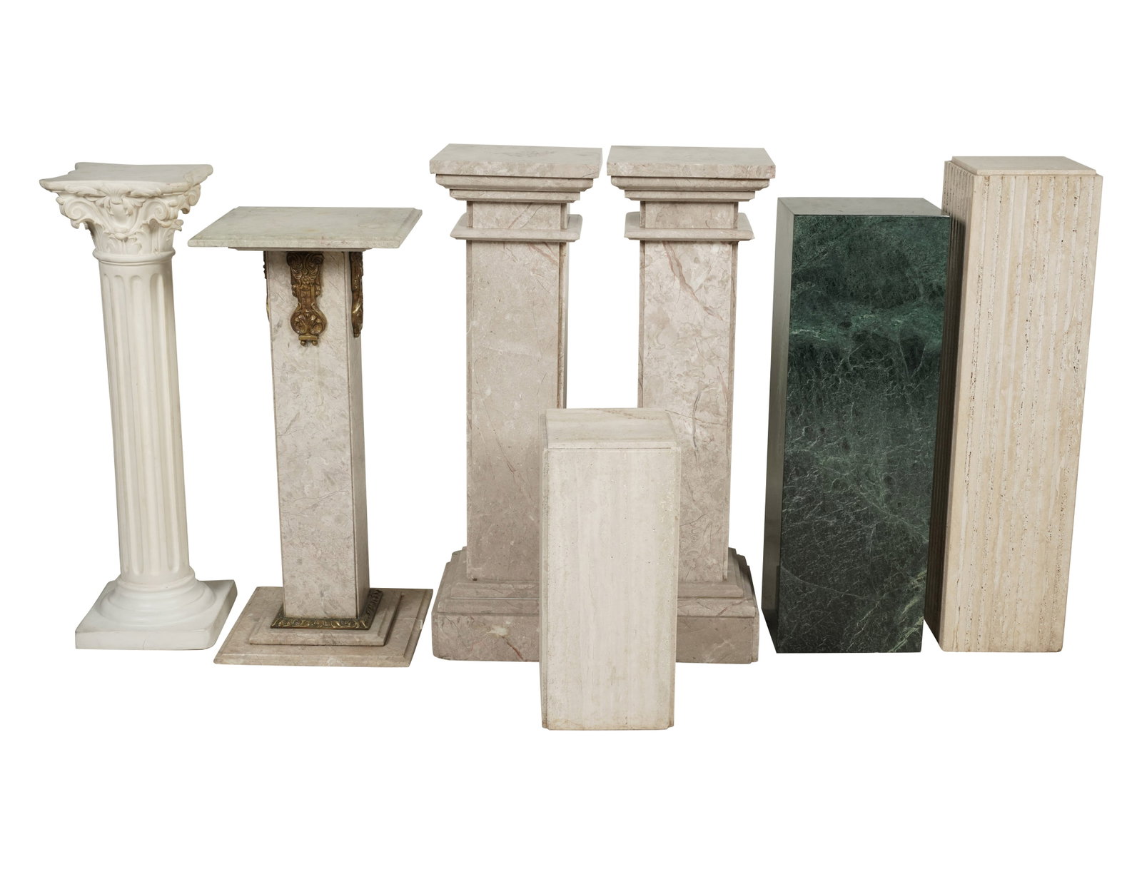 Larry Flynt: A Group of Pedestals: comprising four stone, one metal, one wood, Ranging from 22 in. (55.9 cm.) high to 39 1/2 in. (100.3 cm.) high