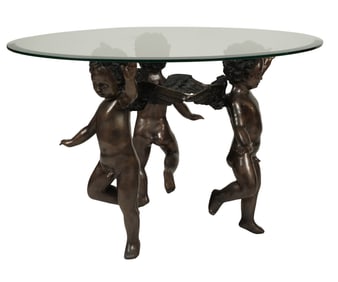 Larry Flynt: Bronze Cherub-Form Glass Top Occasional Table