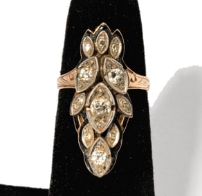 Syman Brothers Art Deco, Palladium and 10 Karat Gold, Diamond, and Enamel Ring