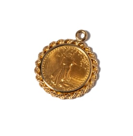 14 Karat Yellow Gold Pendant Set with Liberty $5.00 Gold Coin
