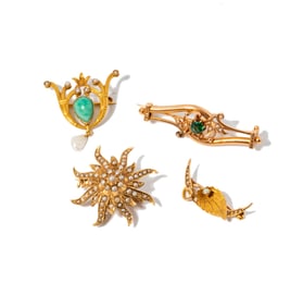 Four Gold Gem-set Brooches