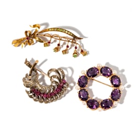 Three 14 Karat Gold Brooches