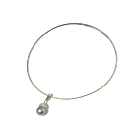 Sterling Collar Necklace with 14 Karat White Gold Diamond and Pearl Pendant