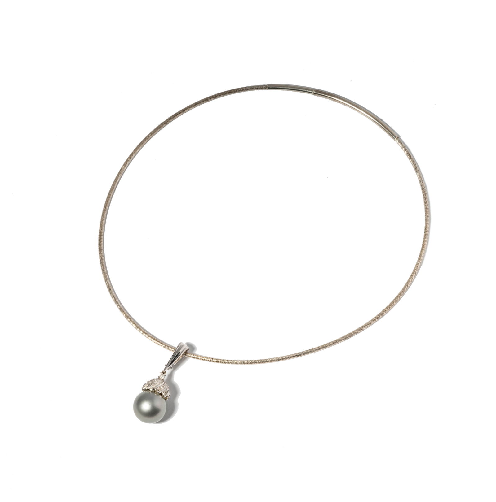 Sterling Collar Necklace with 14 Karat White Gold Diamond and Pearl Pendant (1 of 6)