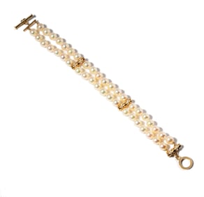 14 Karat Yellow Gold Diamond, Pearl Bracelet