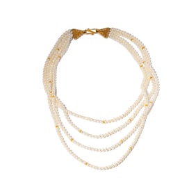 18 Karat Yellow Gold, Multi-strand Pearl Necklace