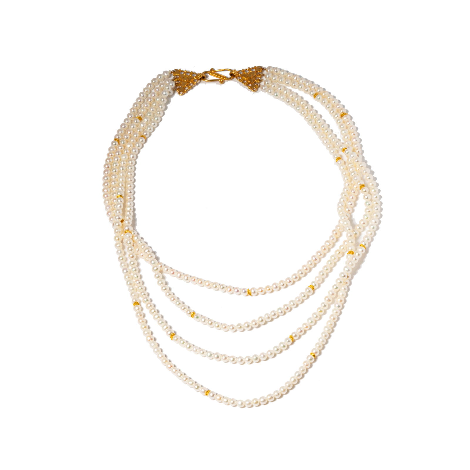18 Karat Yellow Gold, Multi-strand Pearl Necklace (1 of 8)