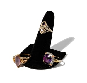Three 14 Karat Yellow Gold Colored Stone Rings