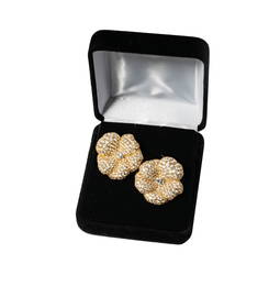 Pair of 18 Karat Yellow Gold and Diamond Simulant Floral Earrings