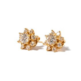14 Karat Yellow Gold Diamond Flower Earrings