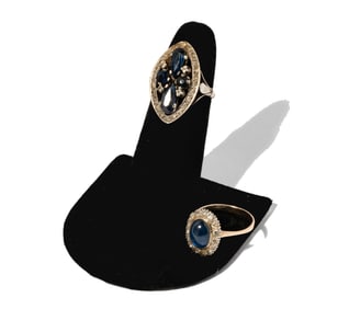 Two Gold Diamond and Sapphire Rings
