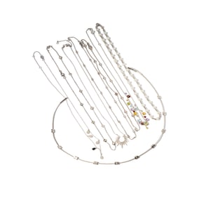 Group of 7 Assorted 14 Karat White Gold, Diamond, Cultured Pearl, and Multi-Stone Necklaces