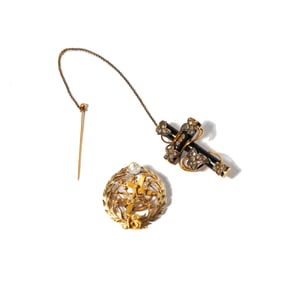 Two Yellow Gold Diamond Cross Brooches