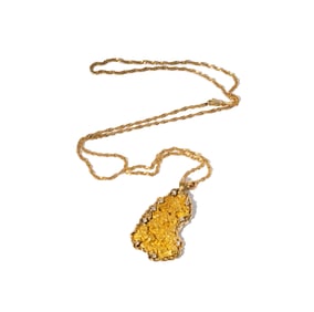14 Karat Yellow Gold Chain, Diamond, and Gold Nugget Pendant