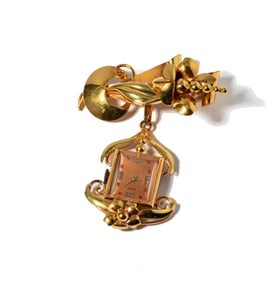 Ovis 10 Karat Yellow Gold Watch Pendant On Brooch