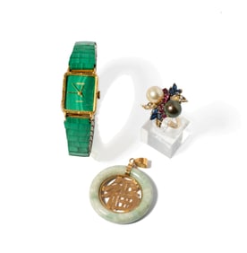 Two Gold Accessories and One Malachite Watch