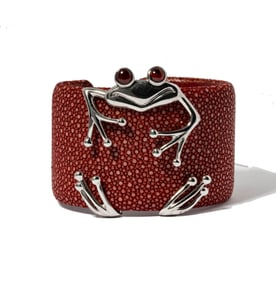 Ann Garrett, Sterling Silver Frog, and Stingray Leather Cuff