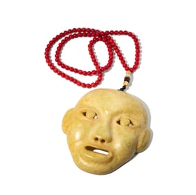 Carved Jade Face Necklace with Dyed Coral Necklace