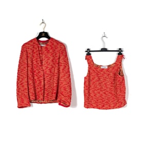 A Chanel Red Tweed Jacket and Shell Top