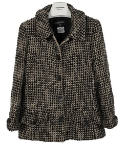 A Chanel Black, White, and Brown Tweed Jacket