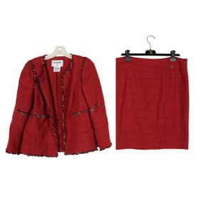 A Chanel Red Tweed Jacket and Skirt