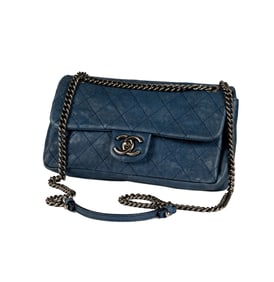 A Chanel Blue Leather Quilted Flap Bag
