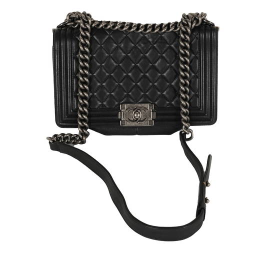 A Chanel Black Leather Quilted Boy Bag