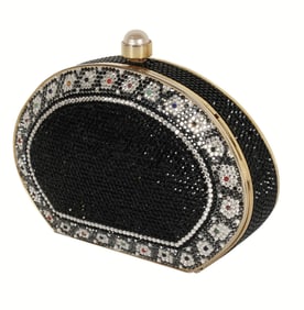 A Judith Leiber Full Bead Black Minaudiere